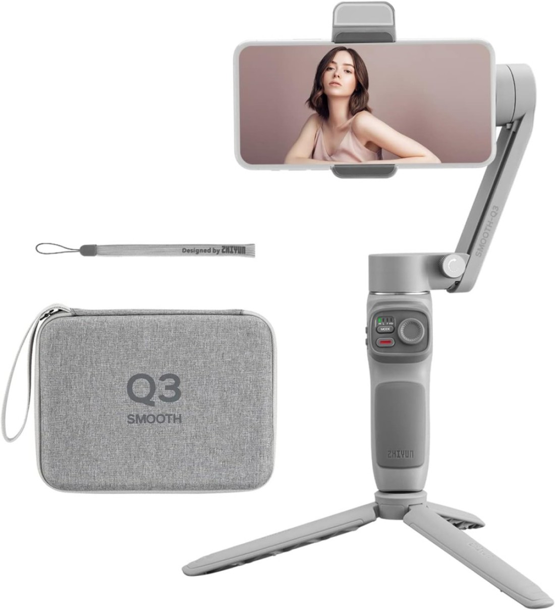 Zhiyun Smooth-Q3 Handheld 3-Axis Smartphone Gimbal Stabilizer Portable Phone Vlog Gimbal Max, 280G Payload Built-In Battery Led Fill Light Supports Gesture Control Ultra Wide Angle Zoom Smartfollow