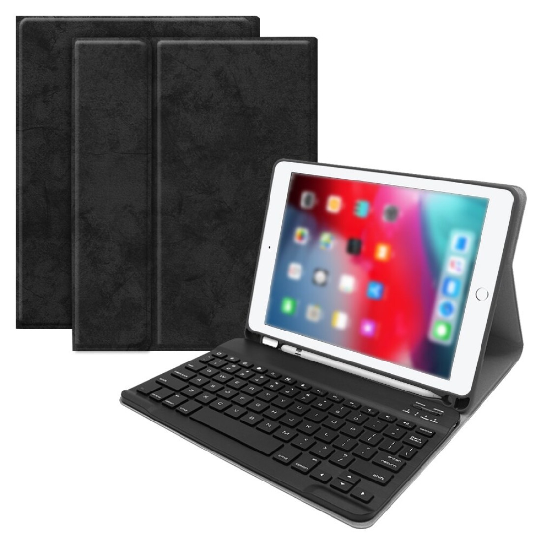 KKmoon - BT Wireless Keyboard Case Cover Protective Case Portable Keyboard for iPad Air1/2 iPad Pro 9.7/iPad 9.7（2017/2018）(Black-Black)