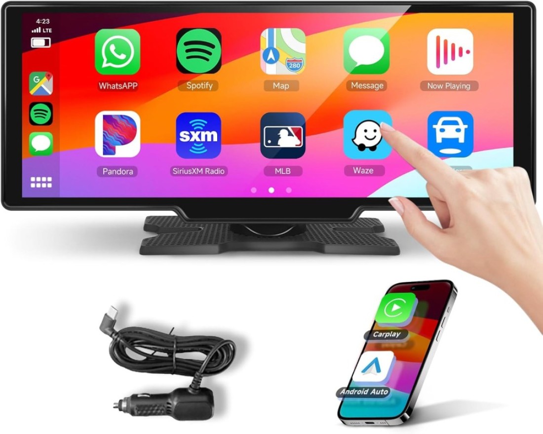 podofo 10.26 Touchscreen Portable Wireless Apple Carplay Car Stereo, Portable Car Screen Compatible with Bluetooth Hands-Free/GPS Navigation/Siri Assistant/Voice Control,7V-32V Suit for All Vehicles
