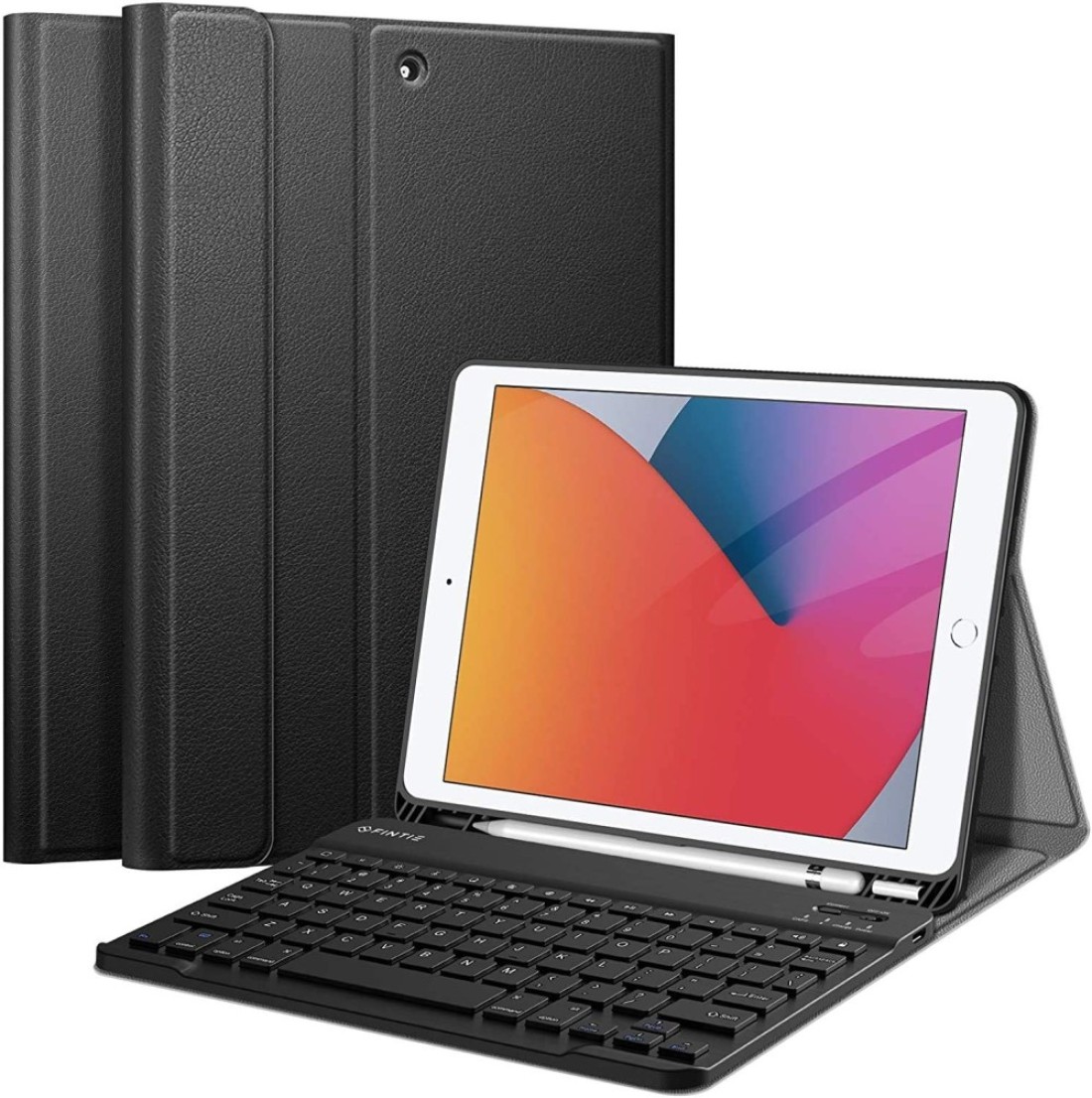 Ntech Keyboard Case For New iPad 8Th Gen (2020) / 7Th Generation (2019) 10.2 Inch, Soft TPU Back Stand Cover With Pencil Holder, Magnetically Detachable Wireless Bluetooth Keyboard, Black Ntech