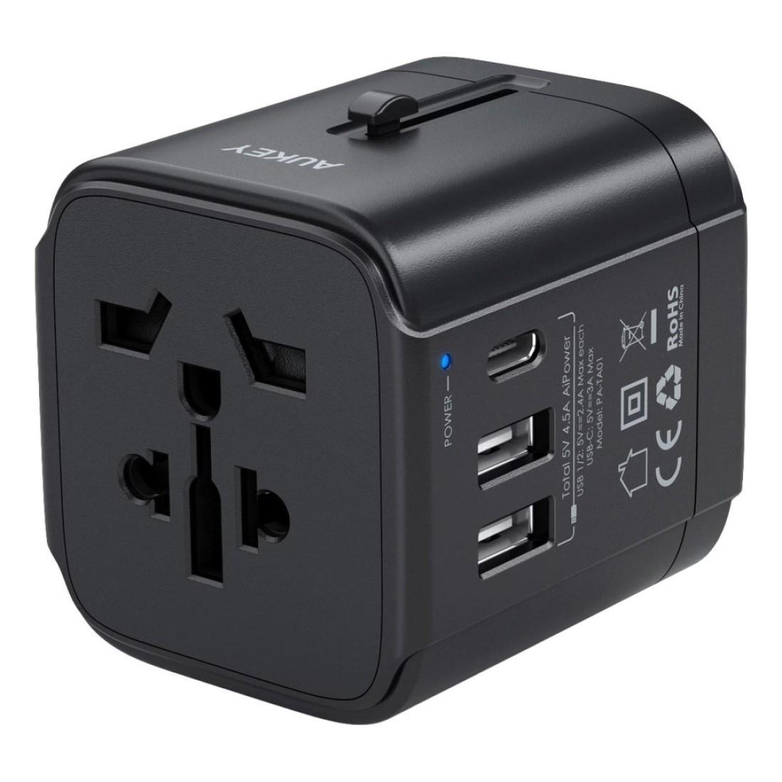 أوكي محول العالمي مع 3 منافذ USB - أسود