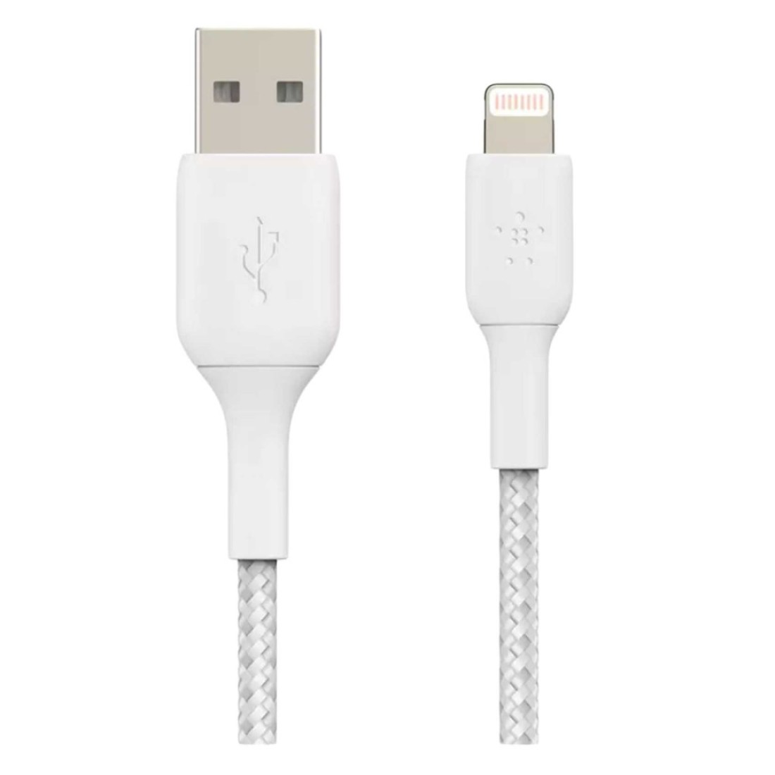 بلكين كابل مضفر ناقل USB نوع A إلى لاستنينغ لمزامنة البيانات والشحن - أبيض