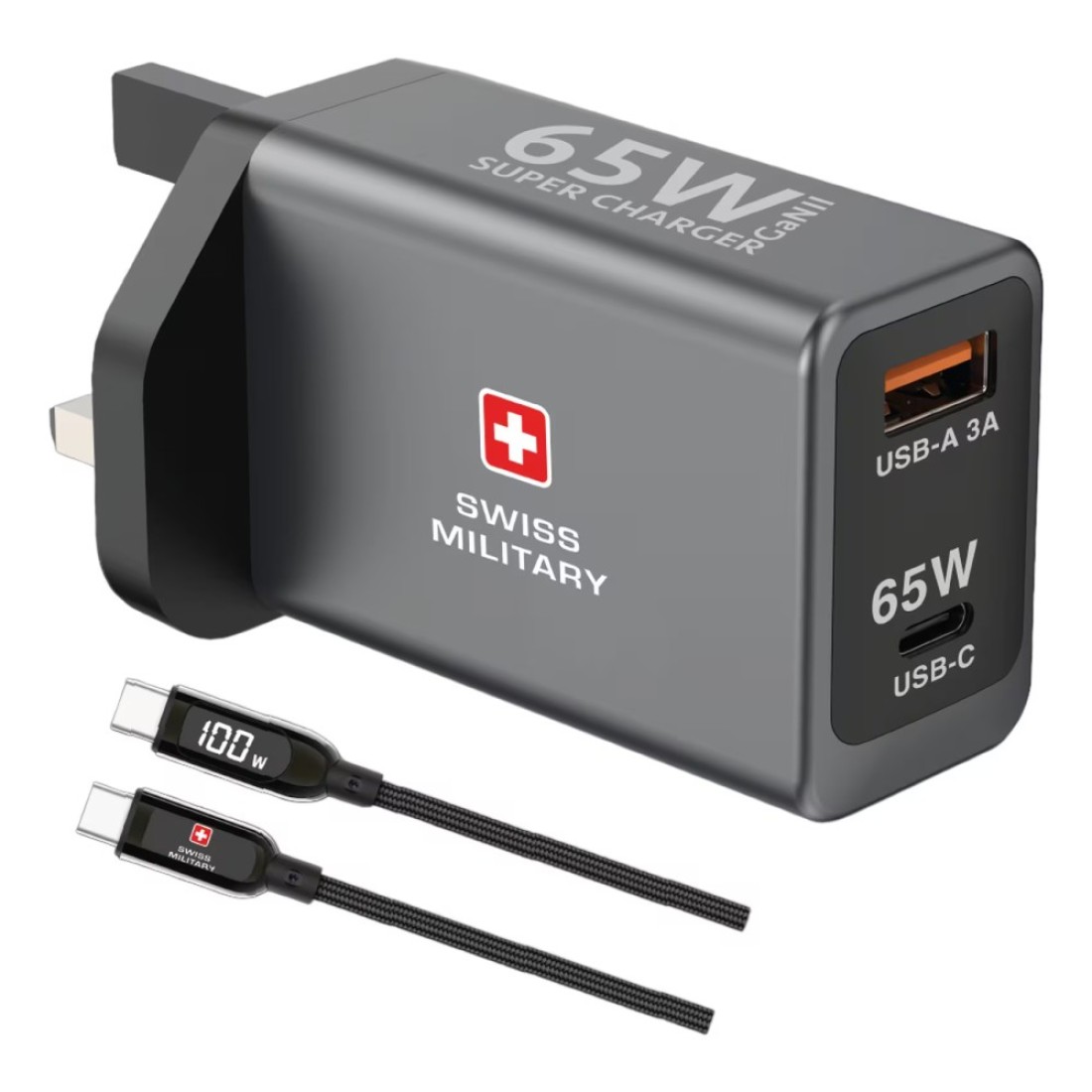 سويس ميلتاري شاحن فائق غان II 2 منافذ USB بقوة 65 واط.