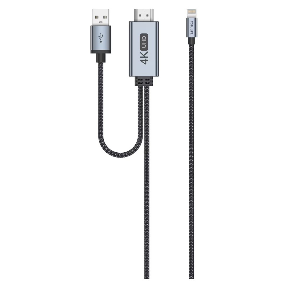 توتو لايف نيلو سيريز كابل Lightning إلى HDMI أسود ورمادي بطول 2 متر