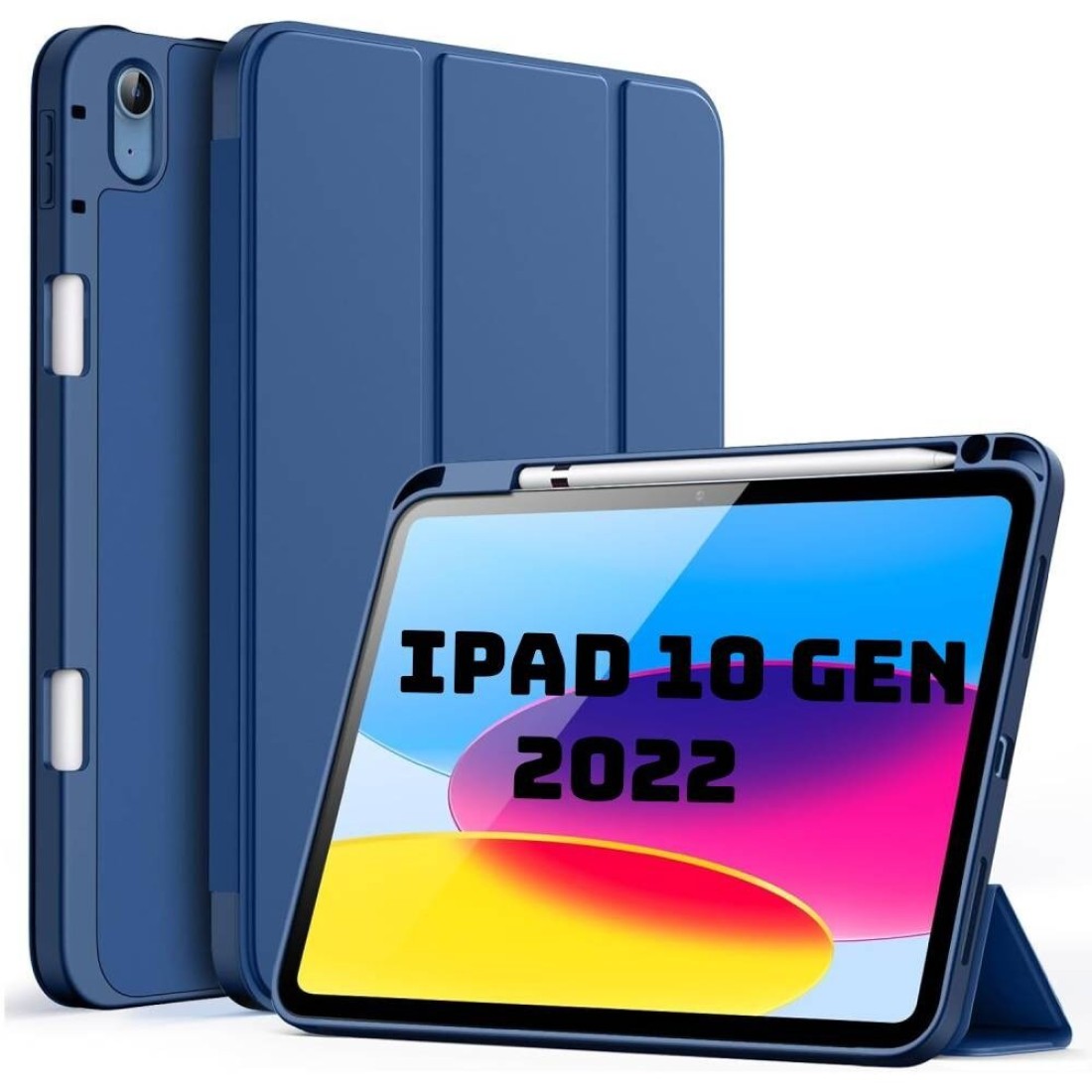 HYX Case For iPad 10 (10.9-Inch, 2022 Model, 10th Generation) with Pencil Holder, Slim Tablet Cover with Soft TPU Back, Auto Wake/Sleep Blue