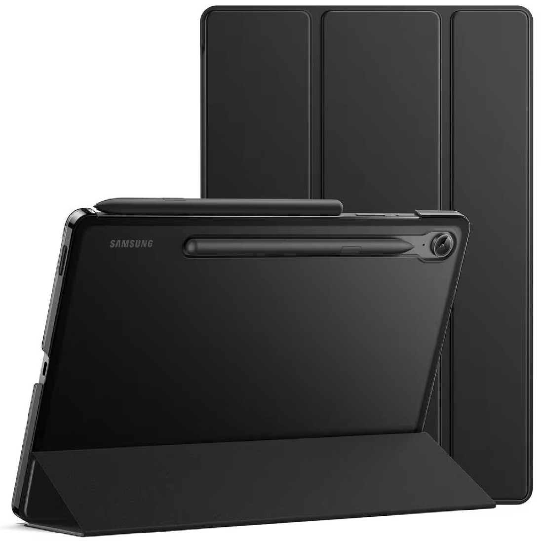 Case For Samsung Galaxy Tab S9 FE 10.9-Inch, Slim Translucent Back Tri-Fold Stand Protective Tablet Cover, Support S Pen Charging, Auto Wake/Sleep (Black)