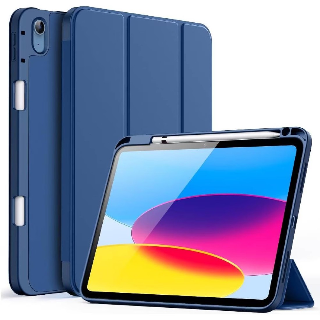 HYX Case For iPad 10 (10.9-Inch, 2022 Model, 10th Generation) with Pencil Holder, Slim Tablet Cover with Soft TPU Back, Auto Wake/Sleep (Blue)