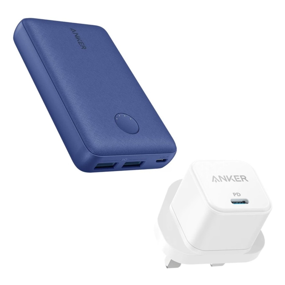 Anker Power Bank Blue 10000mAh And Wall Adapter White 20W