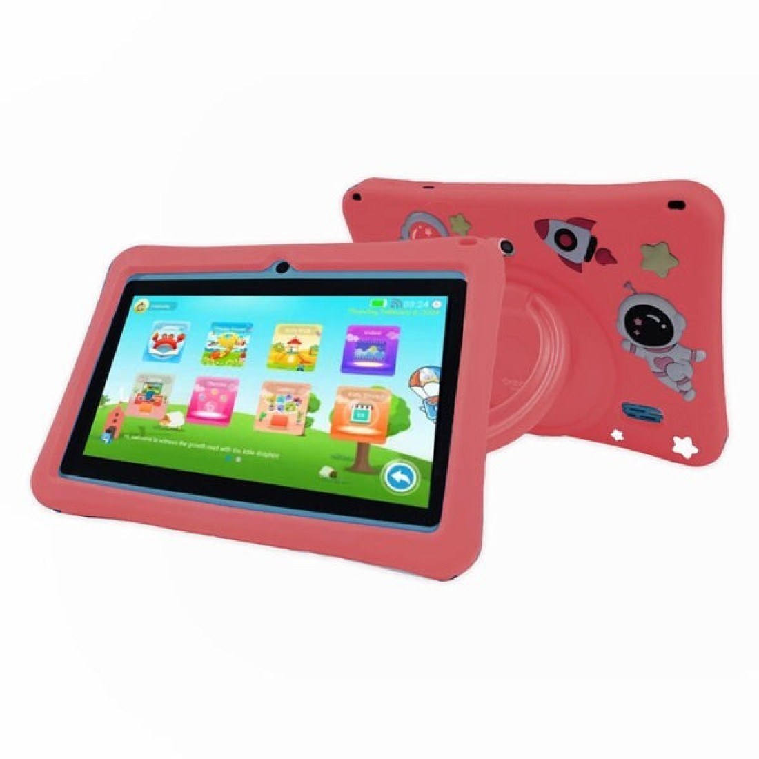 Oteeto K3 Tablet 7&quot; inch Screen Octa Core Processor 128gb 4gb RAM 3000mAh Battery Wi-Fi Includes Lanyard, Kids Bracelet , Case, (Red)