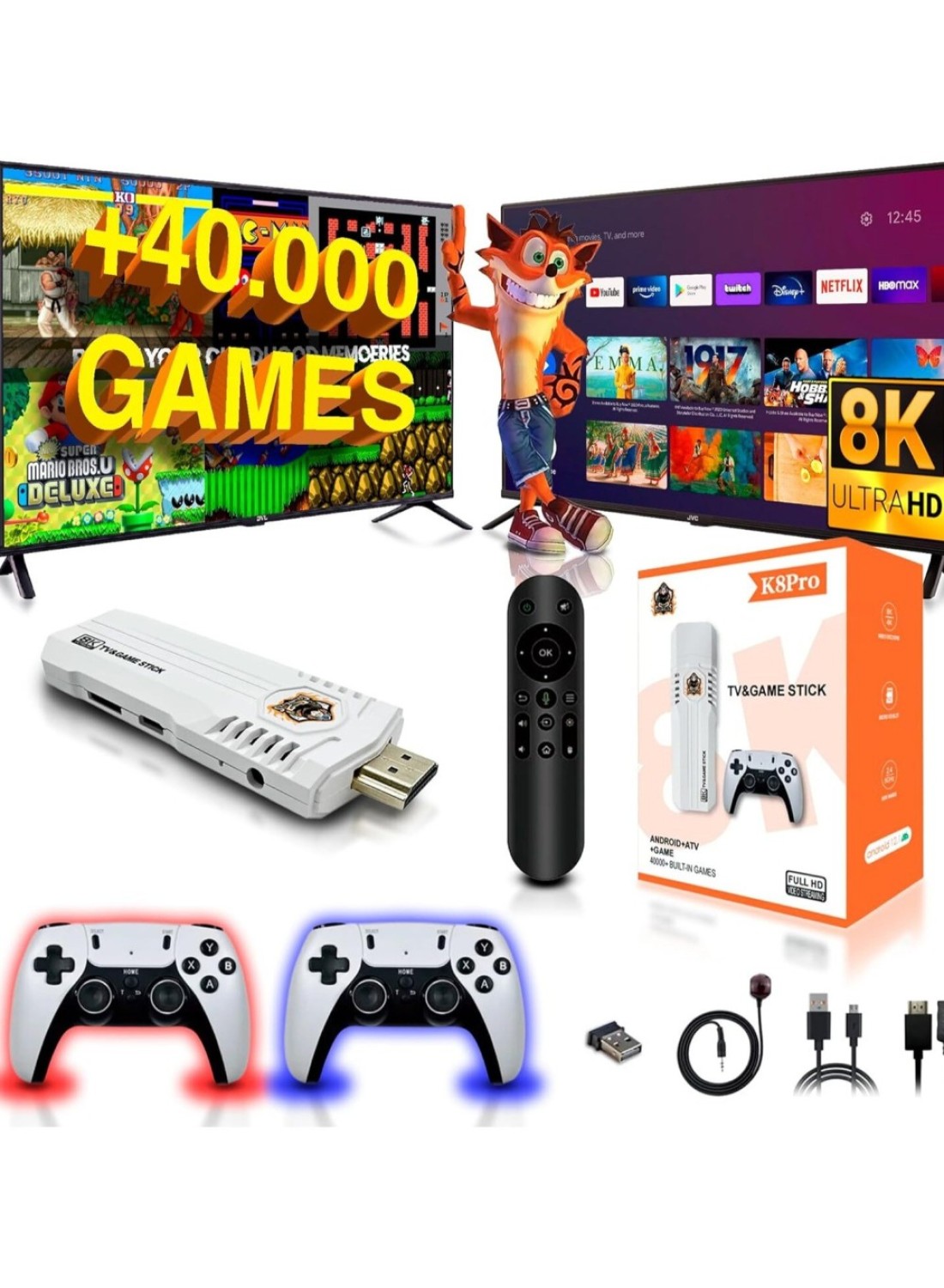 سعة تخزين 4K 64 جيجابايت 40000 لعبة و15 محاكيًا (CPS، PS1، N64، MAME، NDS، DC، FC، GB، GBA، GBC، MD، SFC، Atari، SNES، NES)