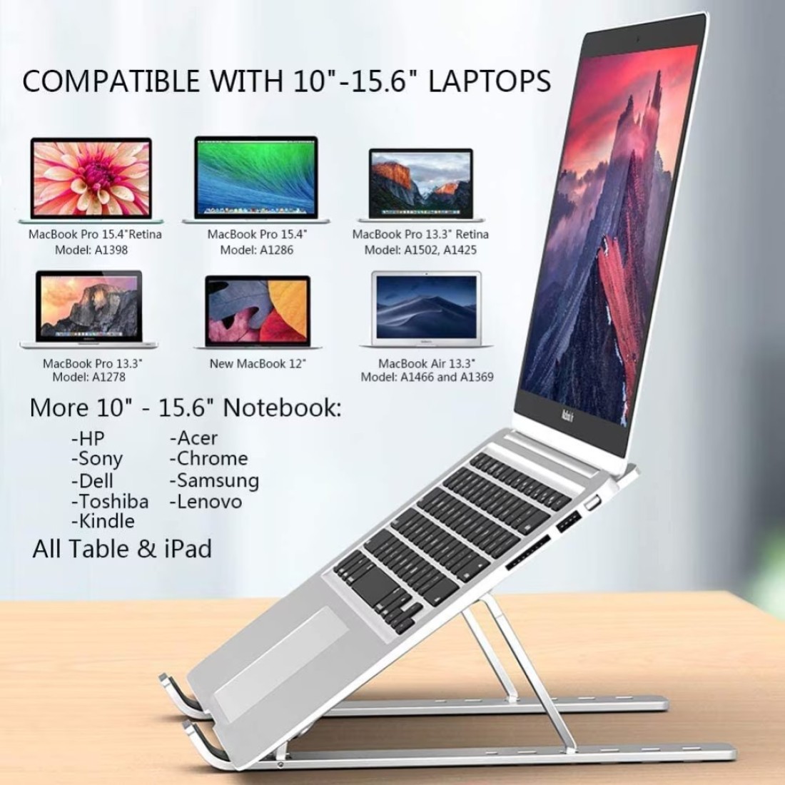 Generic Laptop Stand, Adjustable Portable Laptop Holder For Desk, Aluminum Ventilated Notebook Riser For Macbook Air Pro, Dell Xps, More 10-15.6 Inches Pc Computer, Tablet, Ipad