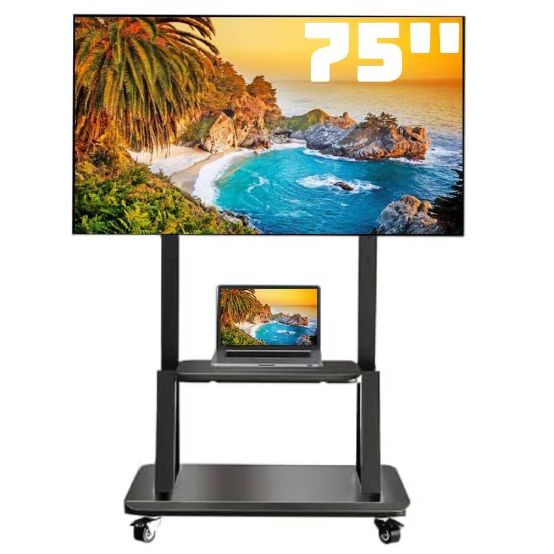 Mobile TV Cart TV Stand With Lockable Wheels for 32 to 75&quot; Inch Plasma LCD LED Flat or Curved Screen TVs up to 100lbs - Height Adjustable (32-75 inch)
