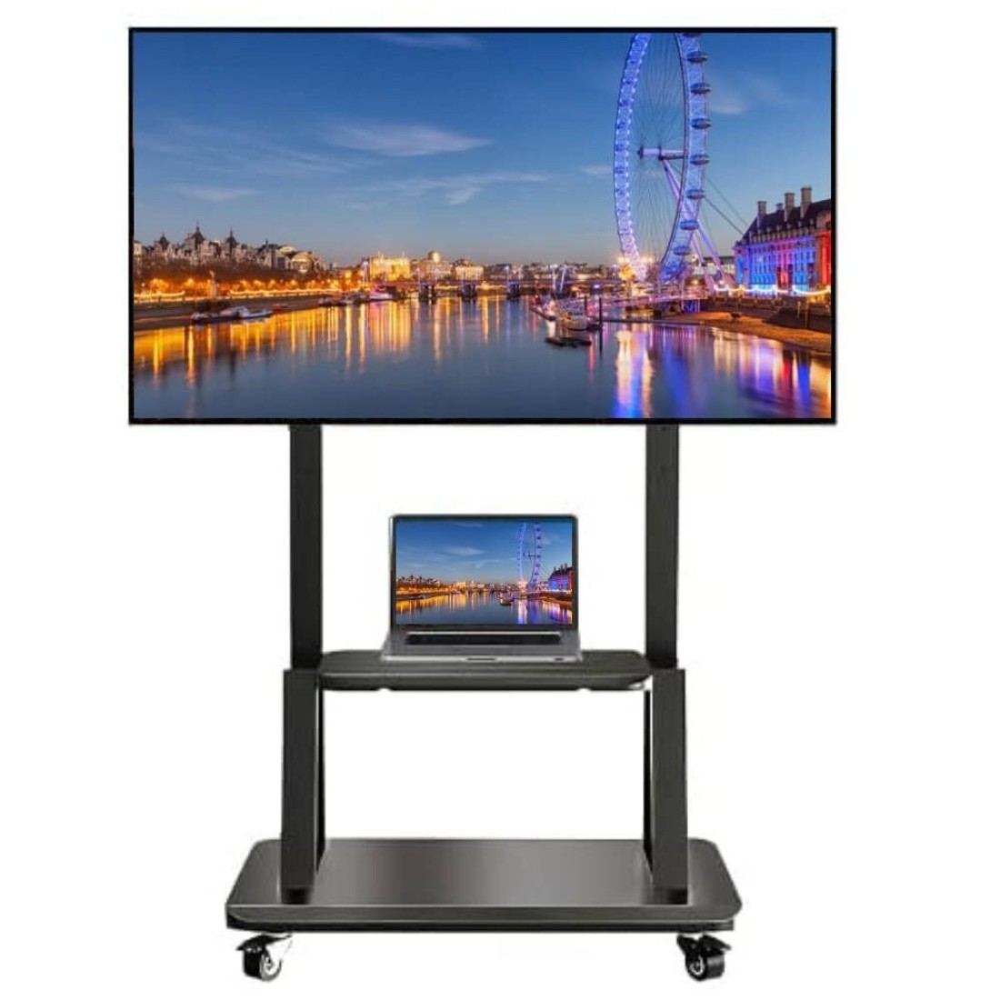 TV Stand with Wheels: Mobile TV Trolley with Mount For 32-80 Inch LED LCD Oled Flat Curved Screen Floor TV Cart Portable Rolling TV Monitor Shelf with Heavy Duty Base