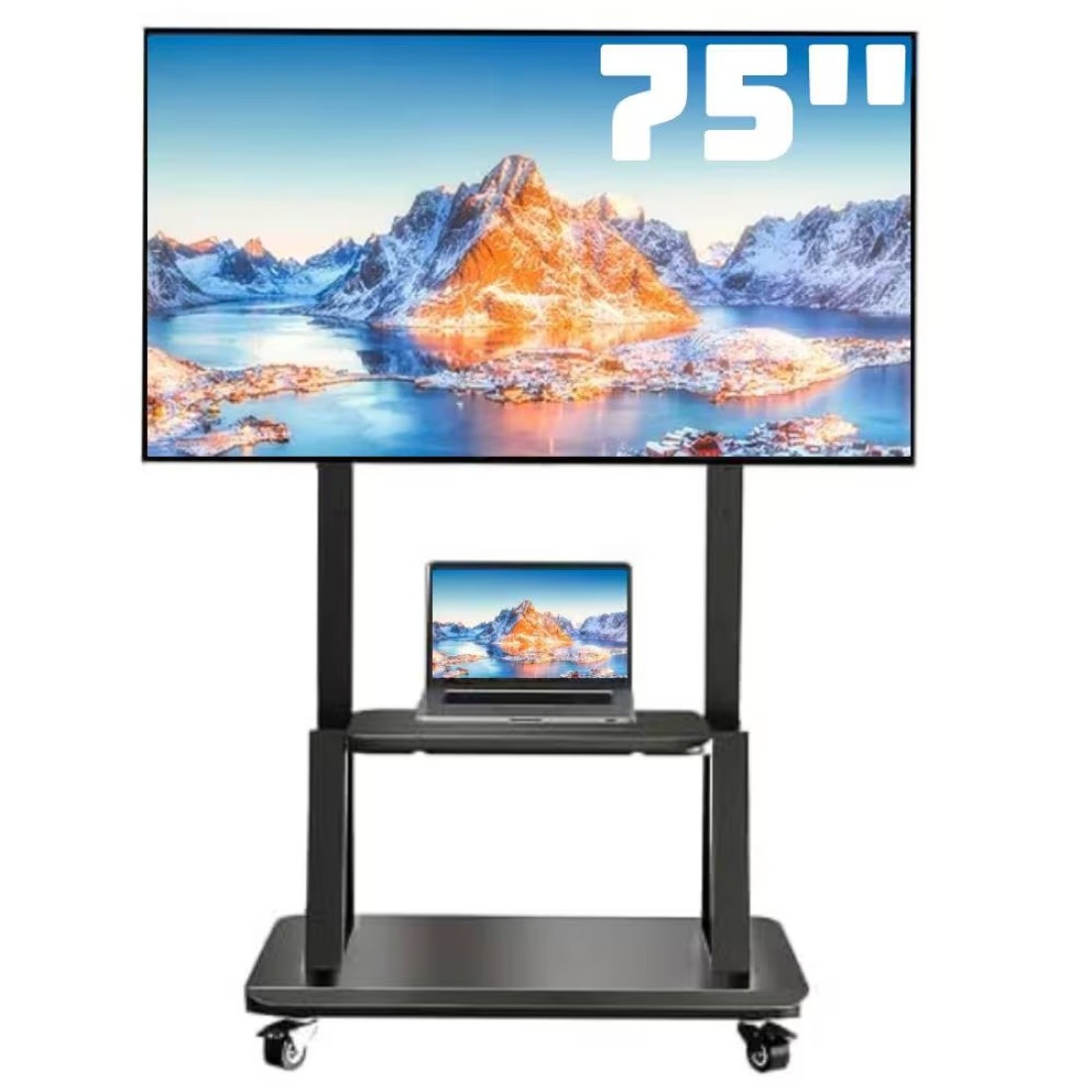 Mobile TV Cart TV Stand With Lockable Wheels for 32 to 75&quot; Inch Plasma LCD LED Flat or Curved Screen TVs up to 100lbs - Height Adjustable (32-70 inch)