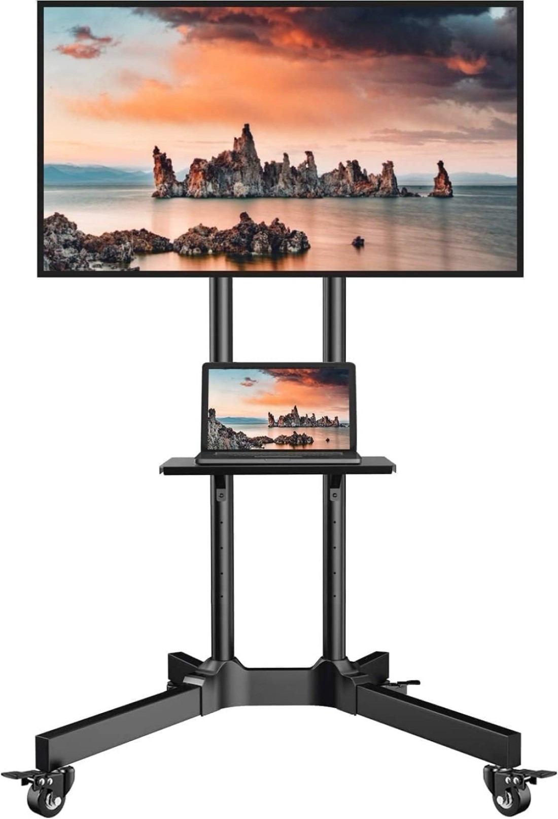 Homey Tech IBX-1500 Mobile/Rolling TV Cart &acirc;&euro;&ldquo; Tilt +15&Acirc;&deg; to -15&Acirc;&deg;, Lockable Wheels, Fits 32-65 Inch TVs (Max 50kg, VESA 600x400mm), Includes Camera Rack