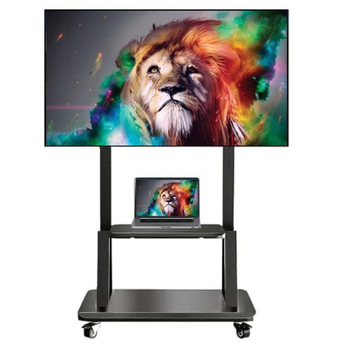 TV Stand with Wheels: Mobile TV Trolley with Mount For 32-80 Inch LED LCD Oled Flat Curved Screen Floor TV Cart Portable Rolling TV Monitor Shelf with Heavy Duty Base Max VESA 600x400MM