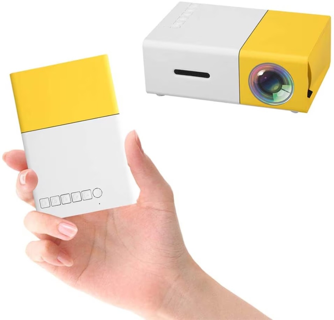Ntech 60 Inch LED Projector HD Battery Operated 320X240 Pixels Yg-300 HDMI USB LED Pocket Projector For Home And Entertainment Yellow