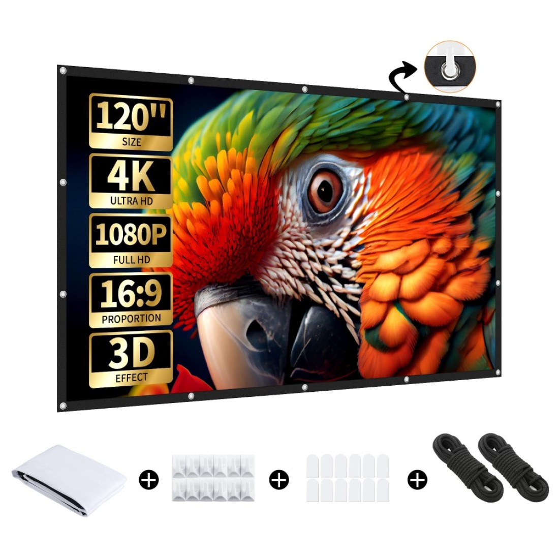 AURZEN 120Inch Portable Projector Screen 169 4K HD WrinkleFree Foldable IndoorOutdoor Movie Screen DoubleSided Projection Ideal for Home Theater and Backyard Use