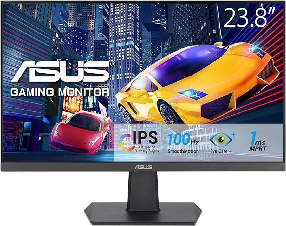 ASUS VA24EHF Eye Care Gaming Monitor &ndash; 24-inch (23.8-inch viewable), IPS, Full HD, Frameless, 100Hz, Adaptive-Sync, 1ms MPRT, HDMI, Low Blue Light, Flicker Free, Wall Mountable