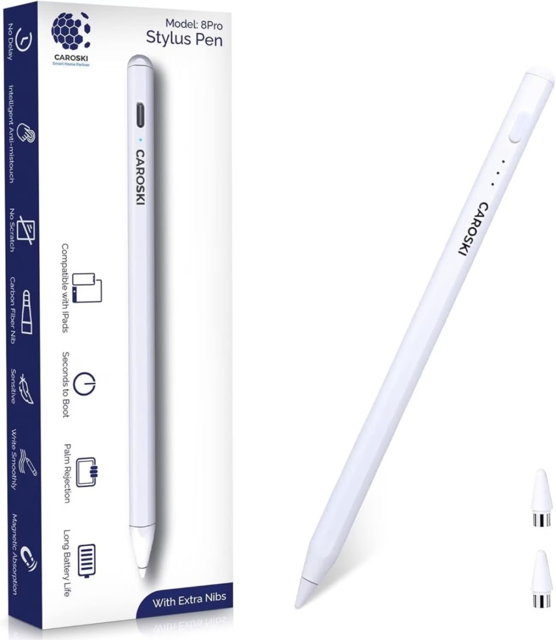 Stylus Pen for iPad - Apple Pencil 1 Year Warranty with Palm Rejection Tilt Sensitive and Fast Charger - Magnetic Attachment Long Battery Life - Compatible with iPad Screen 2018 and above