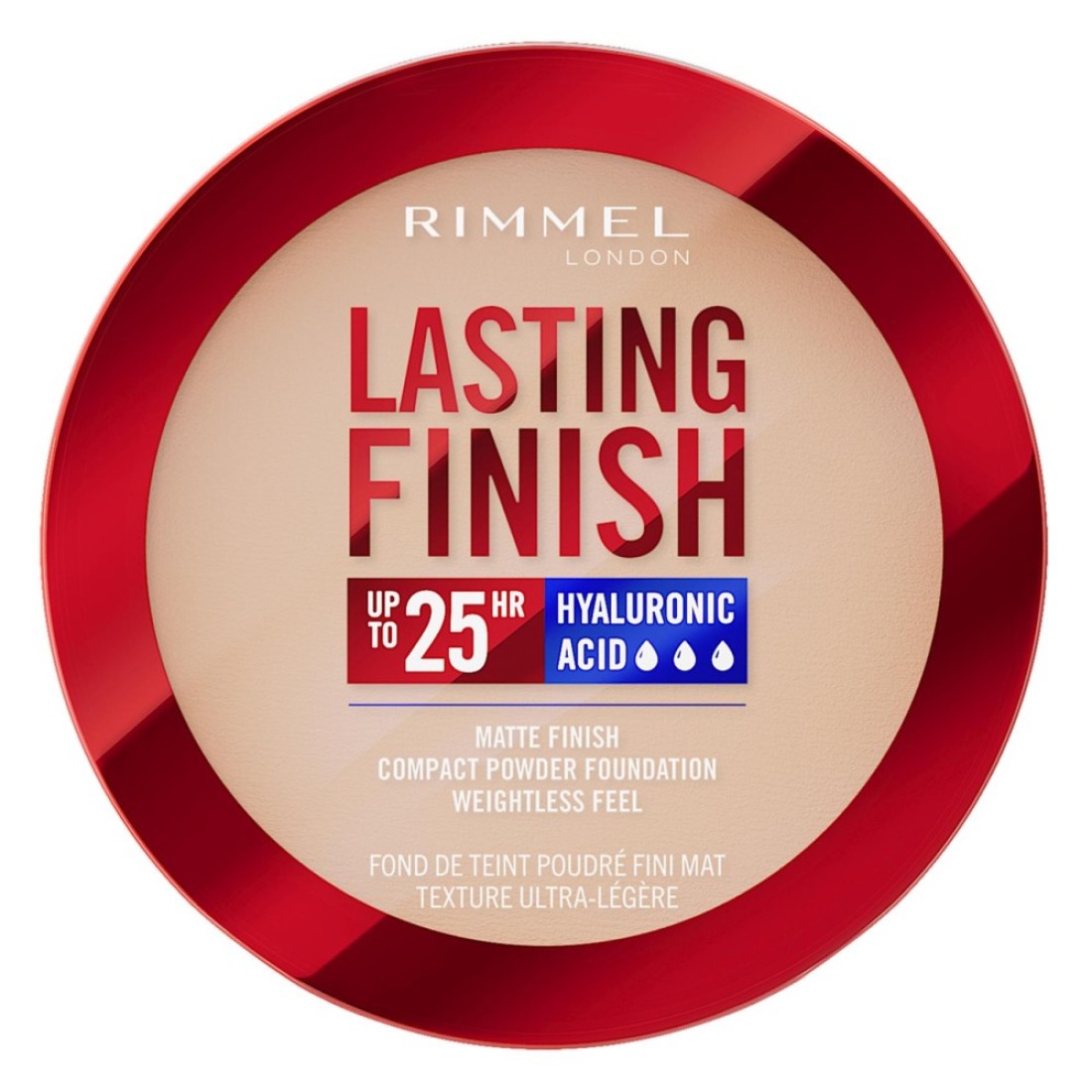 Rimmel London Lasting Finish 25H Hyaluronic Acid Matte Finish Compact Powder Foundation, 002 Pearl, 7g