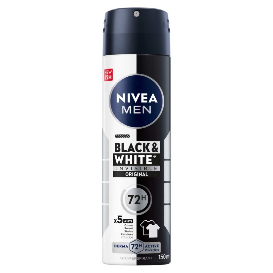 NIVEA MEN Black &amp; White Invisible Antiperspirant Deodorant Spray, Original, 72H Active Protection, 150ml