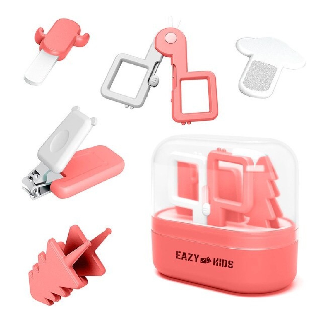 Eazy Kids 6 in 1 Baby Nail Care Set w / Nail Clipper, Scissor, Nail Filers, Ear Cleaning Spoon and Tweezer - Manicure and Pedicure Kit for Newborns, Infants, Children - Red