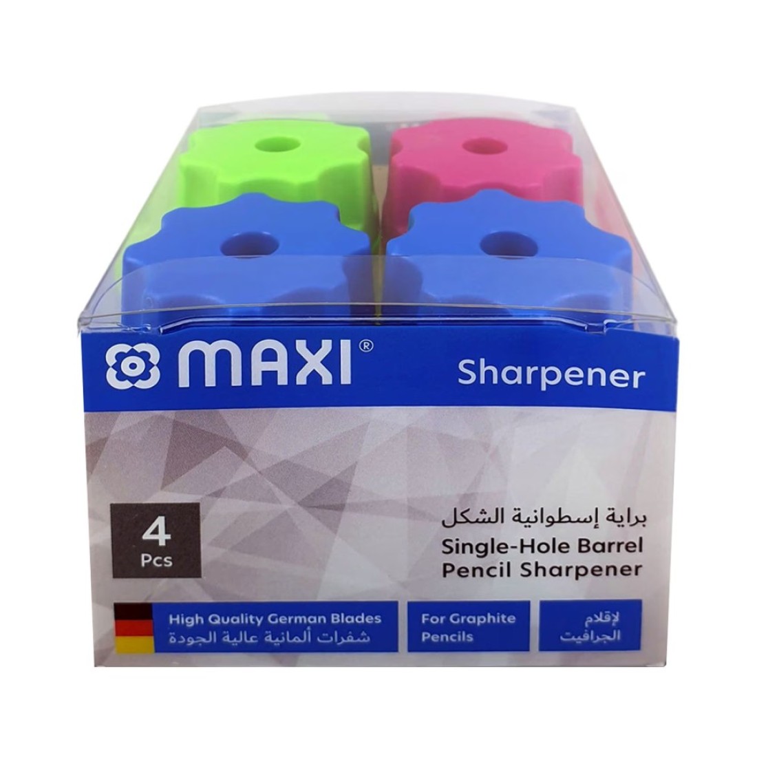 Maxi Barrel Single Hole Metal Sharpener Multicolour 4 PCS