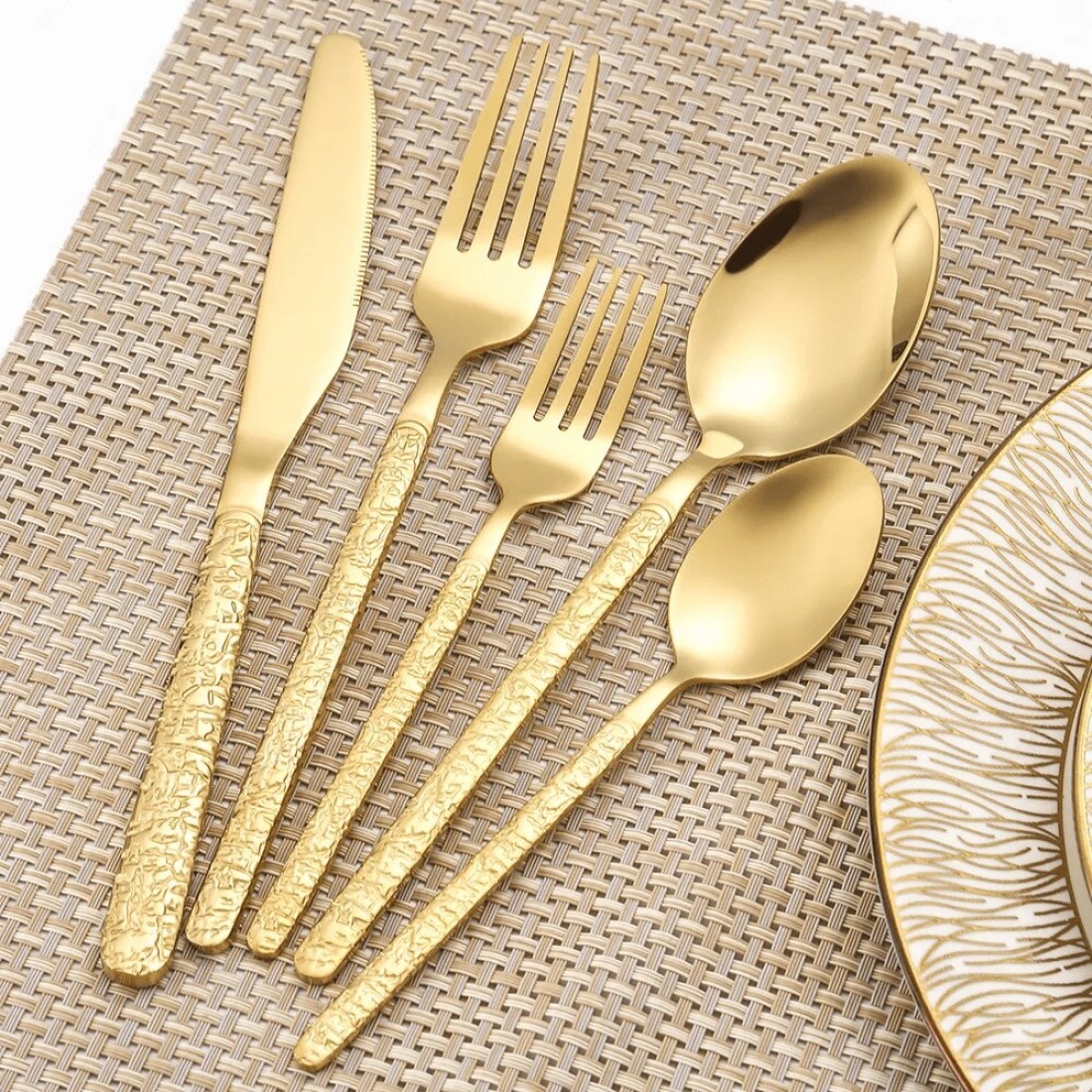 MAAC Home Gold Prestige Luxe Cutlery Set - Set of 5 Luxurious Elegant Durable and Classic Premium Design Cutlery Set Perfect for everyday use, and get together, restaurant, banquet