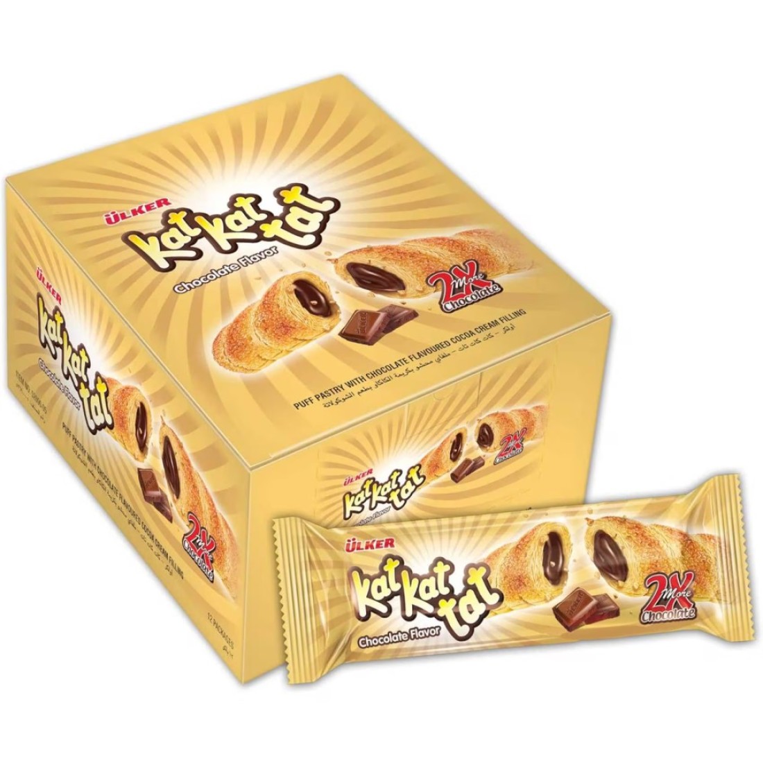 Ulker Kat Kat Tat Chocolate Flavour Puff Pastry, 32g Pack of 24