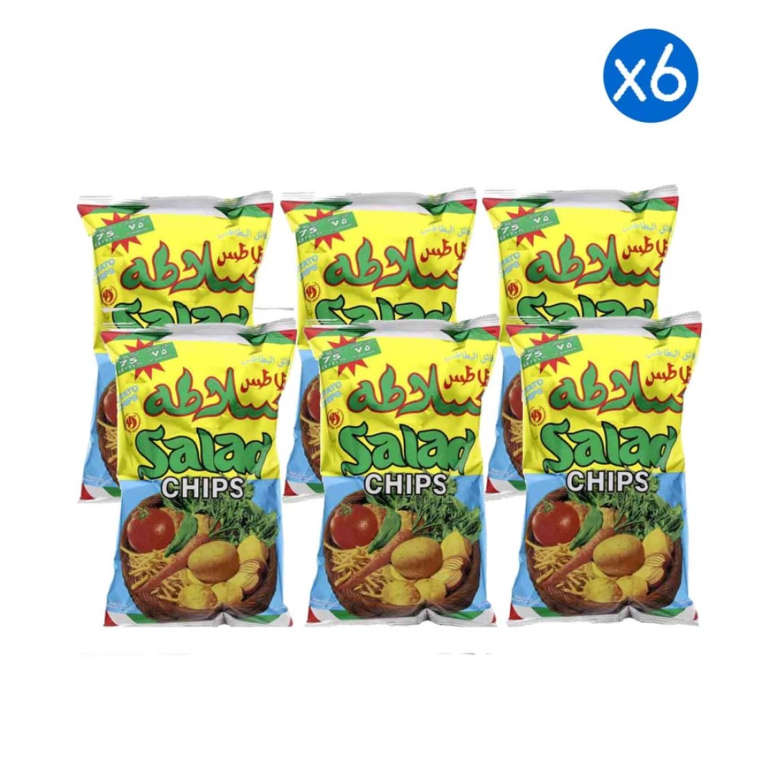 الجفير سلاطه رقائق بطاطس 75 غرام حزمة من 6 أكياس