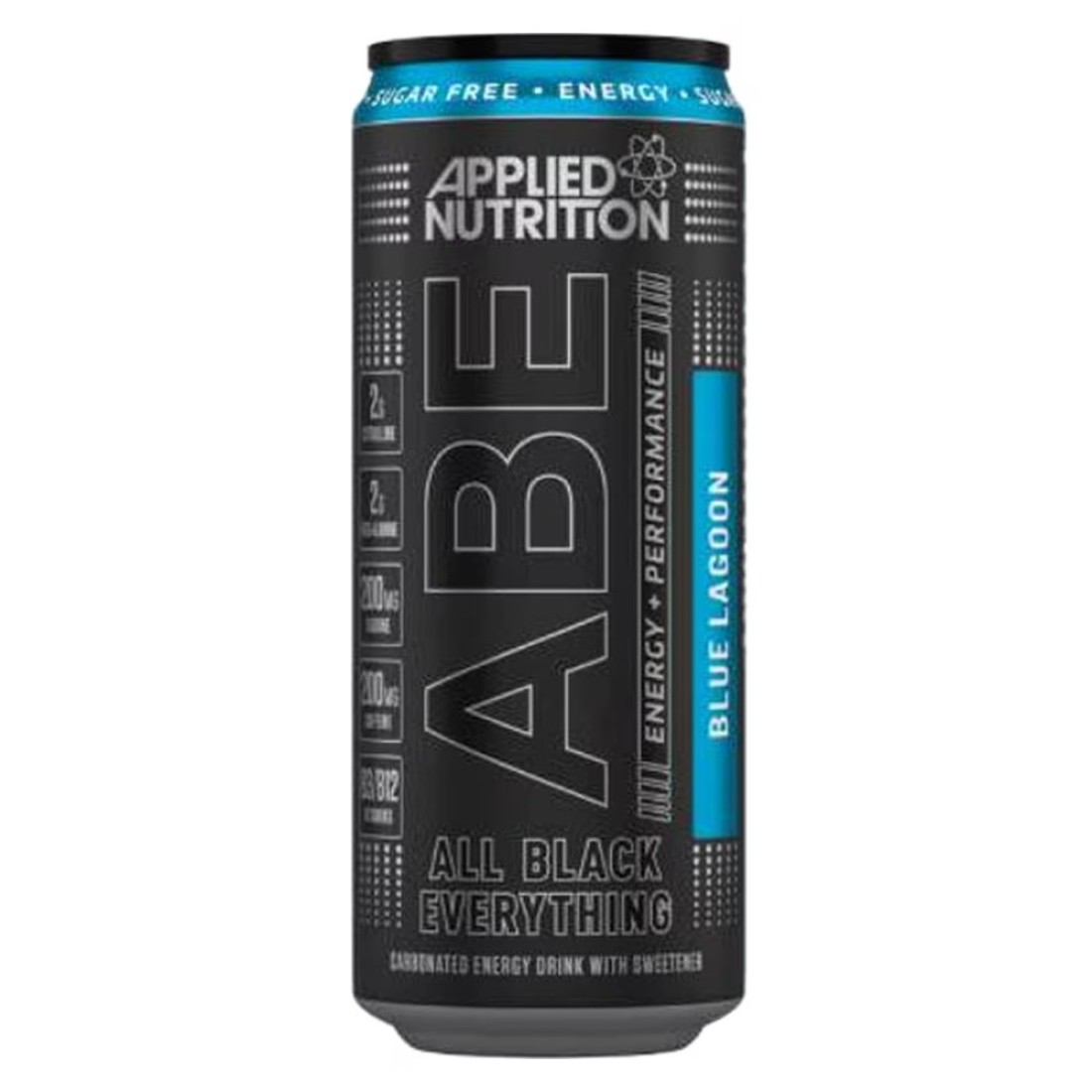 Applied Nutrition ABE All Black Everything Performance and Energy Zero Sugar Zero Calories Carbonated Energy Drink with Sweetener Blue Lagoon 330ml