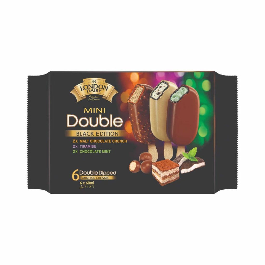 London Dairy Mini Double Black Edition Ice Cream, 60ml Pack of 6