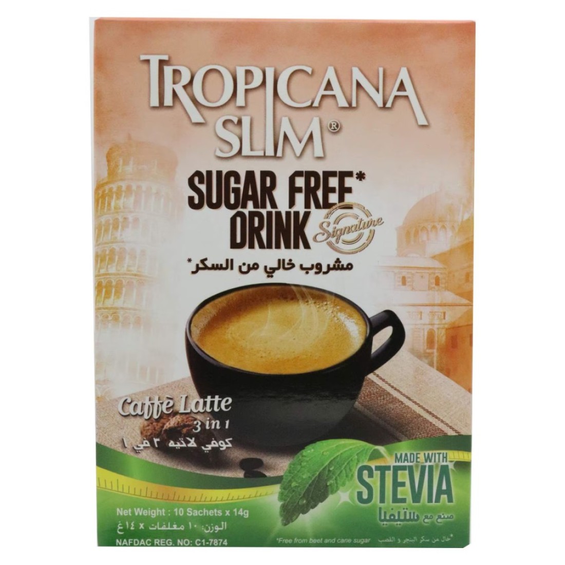 Tropicana Slim Sugar-Free Drink Caffe Latte With Stevia 10 Sachets
