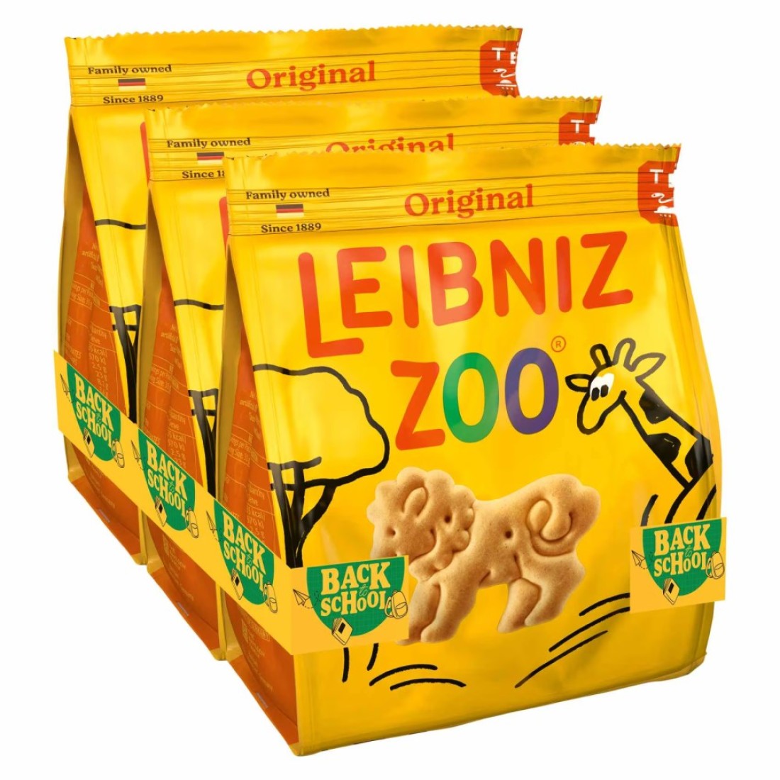 Bahlsen Leibniz Zoo Back to School Biscuit, Original, 100g Pack of 3