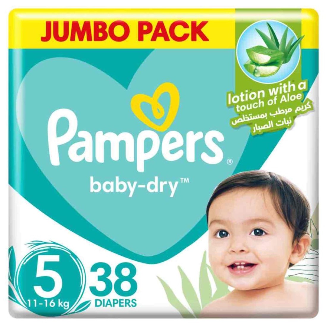 Pampers Baby-Dry Taped Diapers With Aloe Vera Lotion Size 5 (11-16kg) 38 Diapers