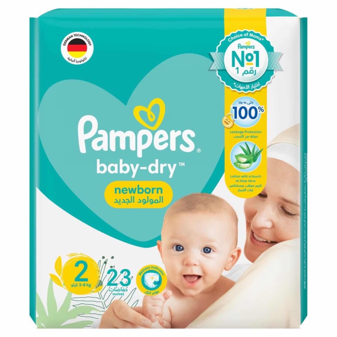 Pampers Baby-Dry Newborn Diapers with Aloe Vera Lotion Size 2 (3-8kg) 23 Diapers