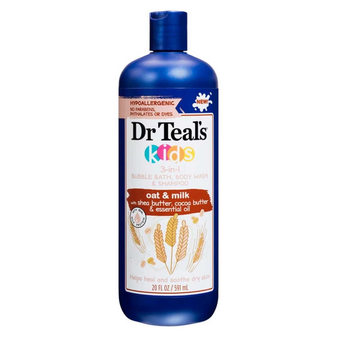 Dr Teal&#39;s Kids 3-in-1 Bubble Bath Body Wash and Shampoo with Oat and Milk 591ml