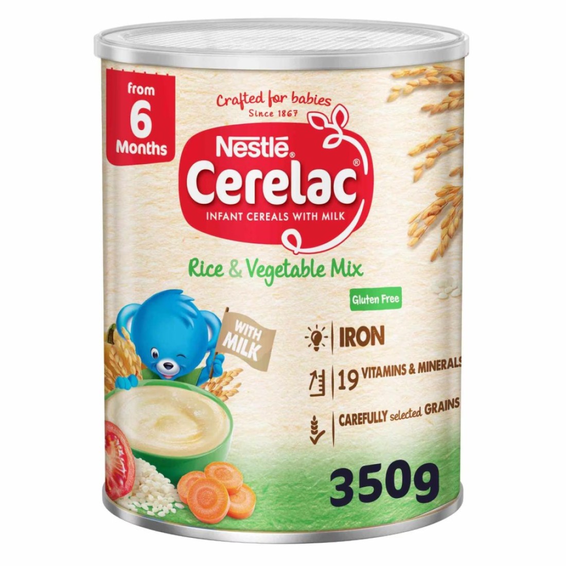 Nestle Cerelac Infant Cereal Tin, Rice and Vegetable Mix, from 6 Months, 350g
