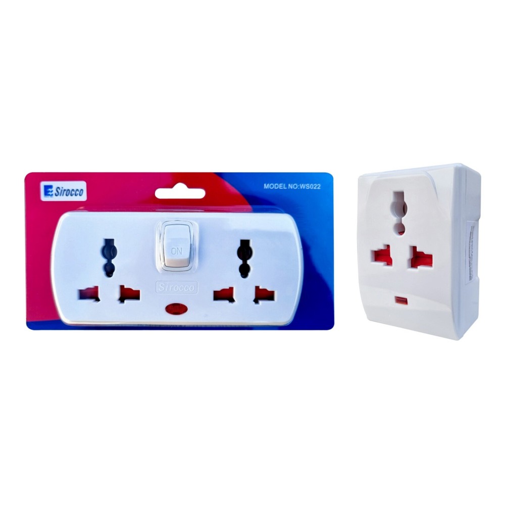 Sirocco 2-Way Multi Socket And 3-Pin Adaptor White