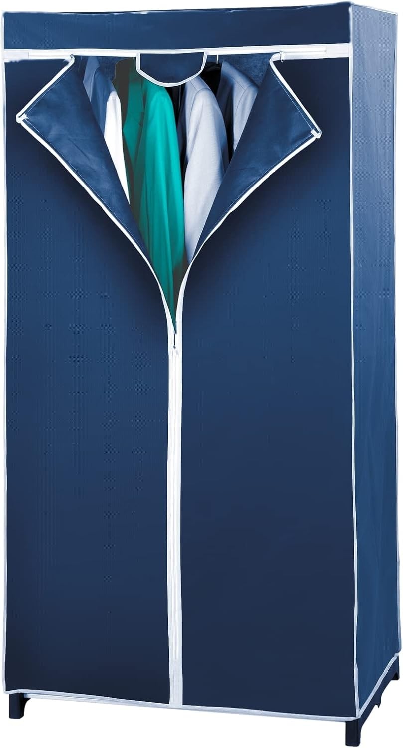 FITTO Wardrobe Storage Organizer – Breathable Nonwoven Fabric Closet with Zip Closure, Sturdy Metal Frame, Space-Saving Design for Dust-Free Textile Storage, Blue, 75 x 150 x 50 cm
