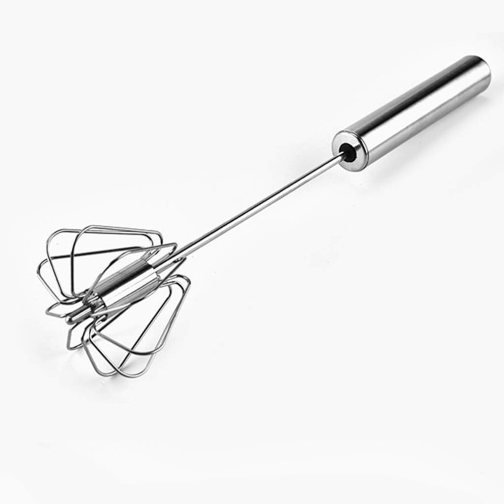 FITTO Stainless Steel Egg Whisk - 12-inch Hand Push Rotary Whisk Blender, Versatile Milk Frother, Efficient Hand Mixer Stirrer for Blending, Whisking, Beating, and Stirring
