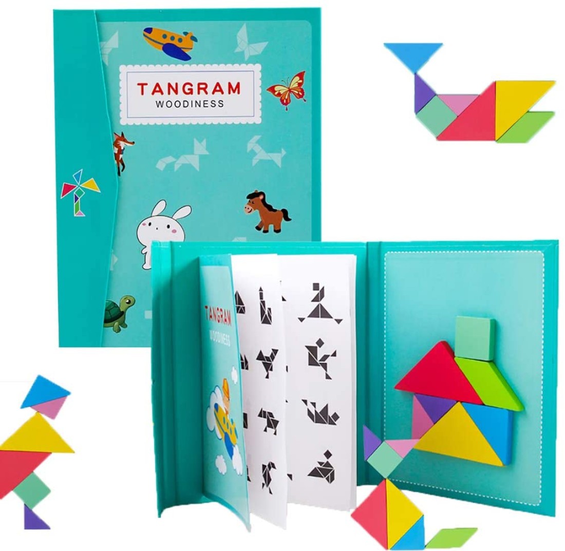 Aiwanto Travel Game Magnetic Puzzle With 7 Simple Colorful Shapes&amp; Educational Toy Dissection Games With Solution Gift For Kid Adult Challenge