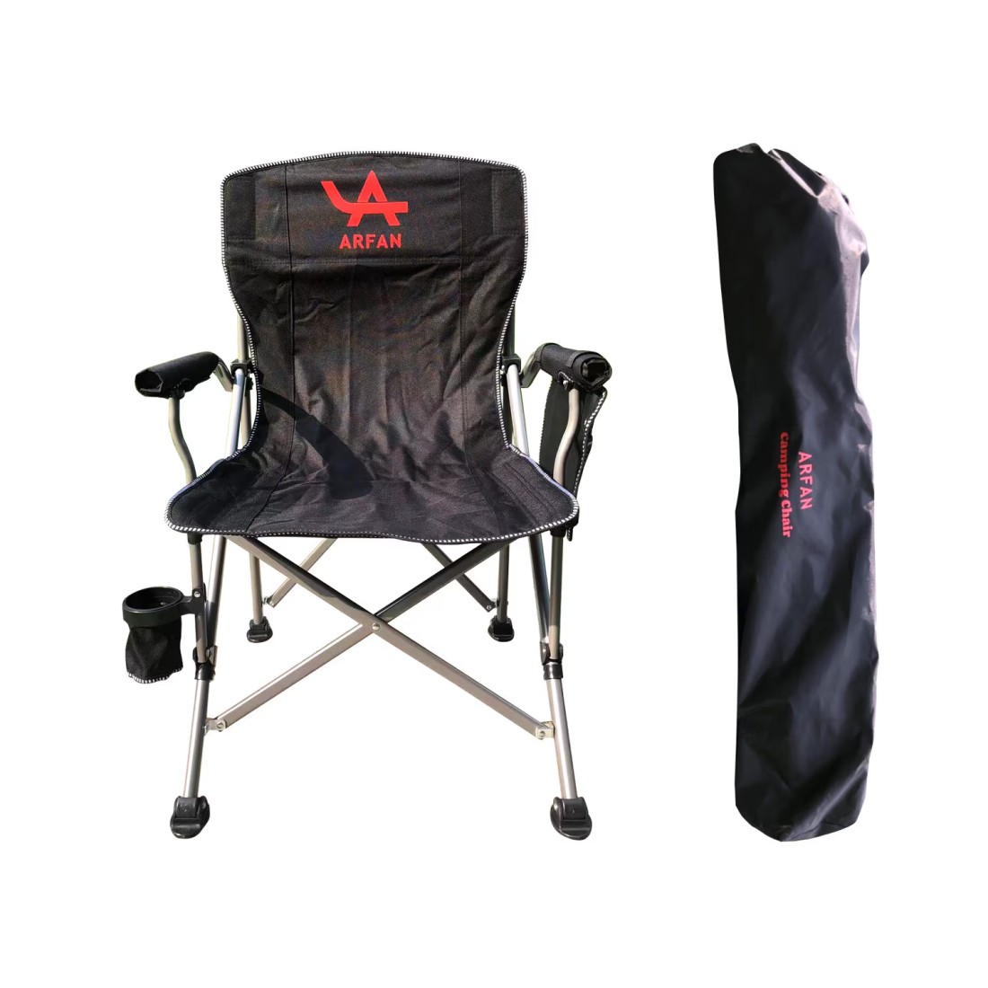 Foldable Camping Chair with Ergonomic High Back, Cup Holder, Adjustable Feet, and Storage Bag &ndash; Heavy-Duty Portable Outdoor Chair for Camping, Beach, Fishing, and Picnics - Blue/Black