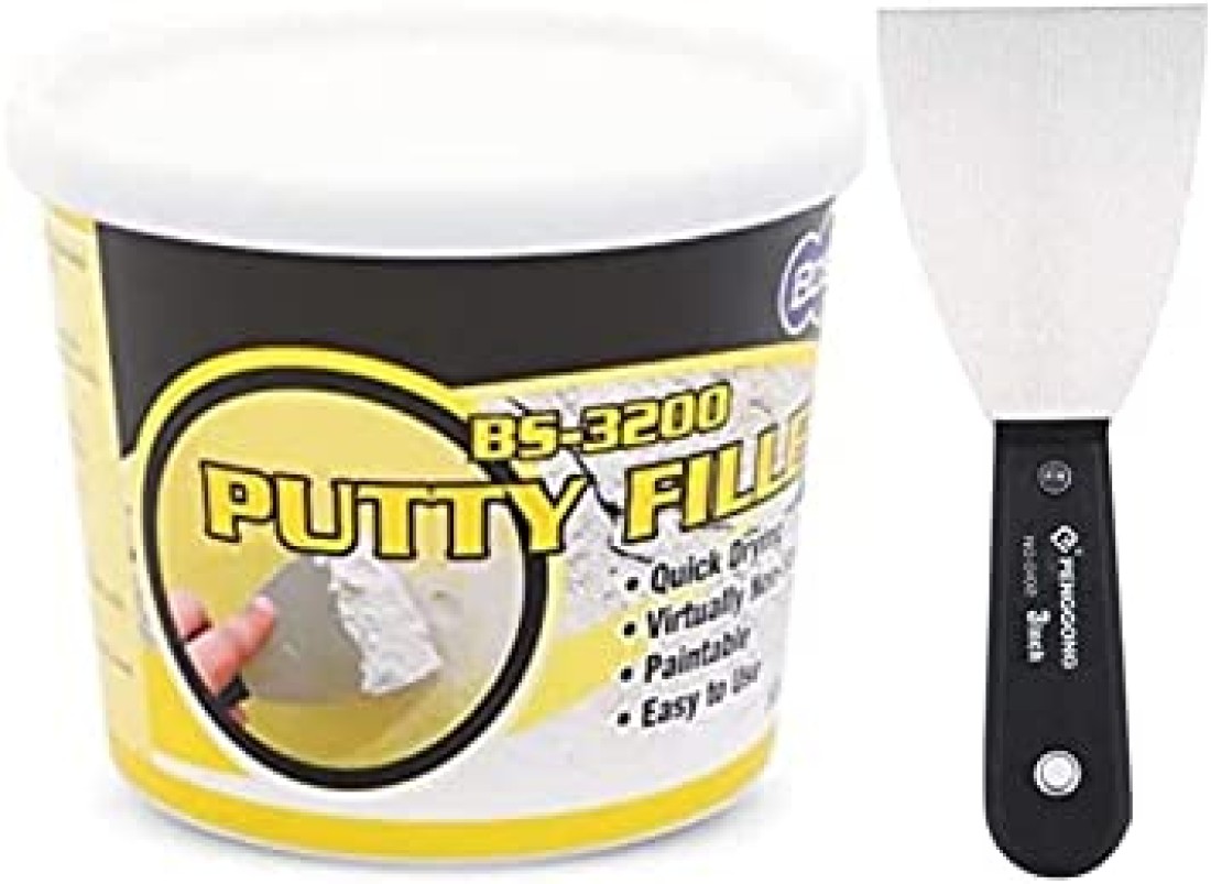 ABBASALI BOSSIL All-Purpose Putty, Putty Filler, Spackling for Drywall, Quick Drying, Designed for Interior and Exterior Home Use, Paintable, Permanent, Non-Shrinking, 500g &amp; 3&quot; Wall Scrapper