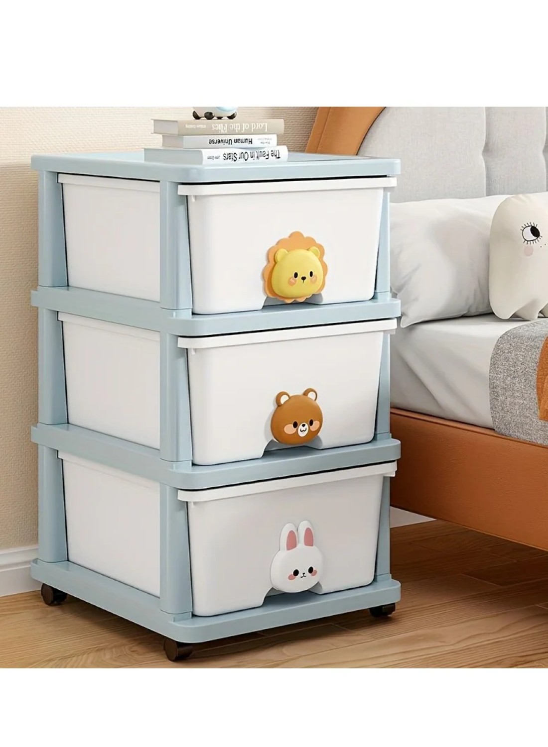 Cozy Nest 3-Layer Children&#39;s Toy Plastic Rolling Drawer Clothes Storage Box Organizer With Wheels For Office Kitchen Container Bathroom Living or Playroom Study