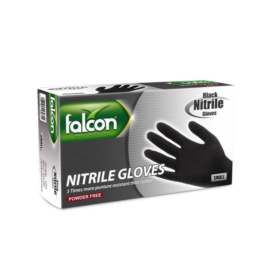 Falcon Nitrile Black Powder Free Gloves- Small 100/Pack