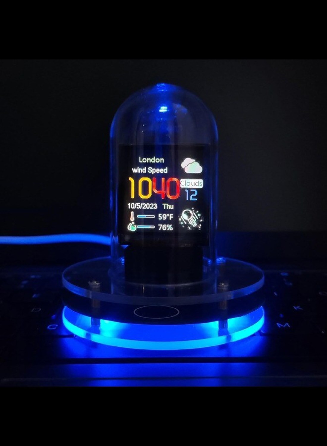 Radiotronics Smart 1.54" IPS Display Clock: WiFi, RGB, Weather Updates - 4 Modes, High-Res Album, Customizable Colors & GIFS, Auto Night Mode, Easy Weather Access