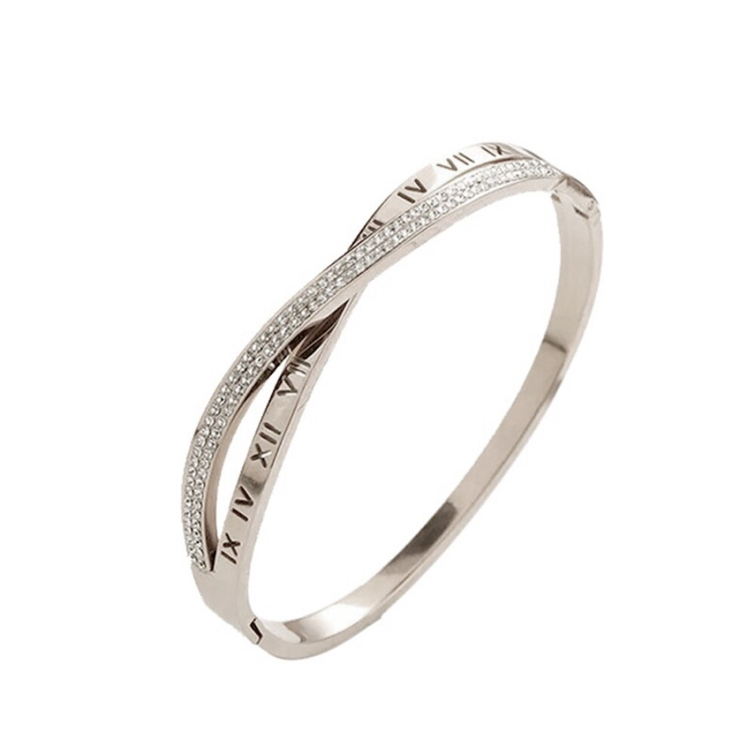 JANNAH Women&#39;s Fashion Bracelet | Roman Numerals Classic Thin Cross Bangle with Cubic Zirconia Inlaid Bracelet Jewelry Gifts for Women Ladies (Silver Plated)