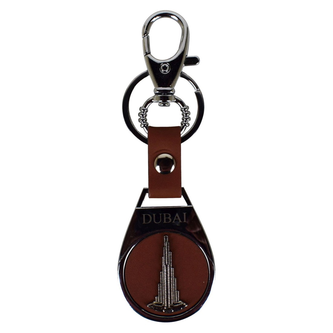 Ahlan UAE Themed Leather Keychain Brown